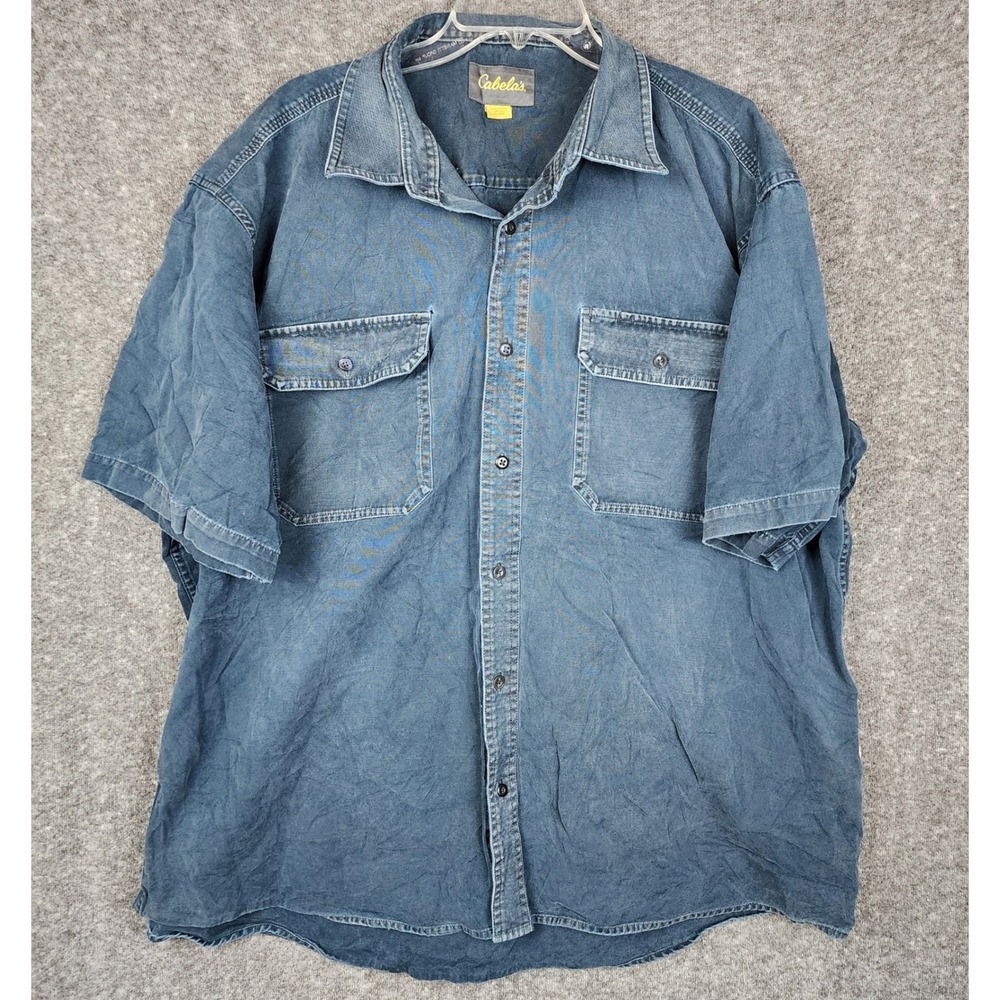 Cabela's Roughneck Work Shirt Men 2XL Blue Canvas Short Sleeve Button Down 2 Lot
